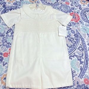 NWT Strasbsburg Children White Shorts Jumper with Smocking at chest